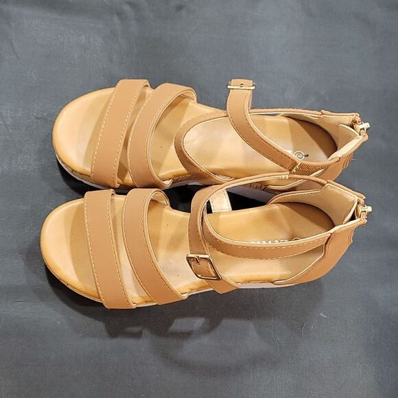 GIRLS OPEN TOE CORK  MULTI STRAP SANDALS - Picture 6 of 13